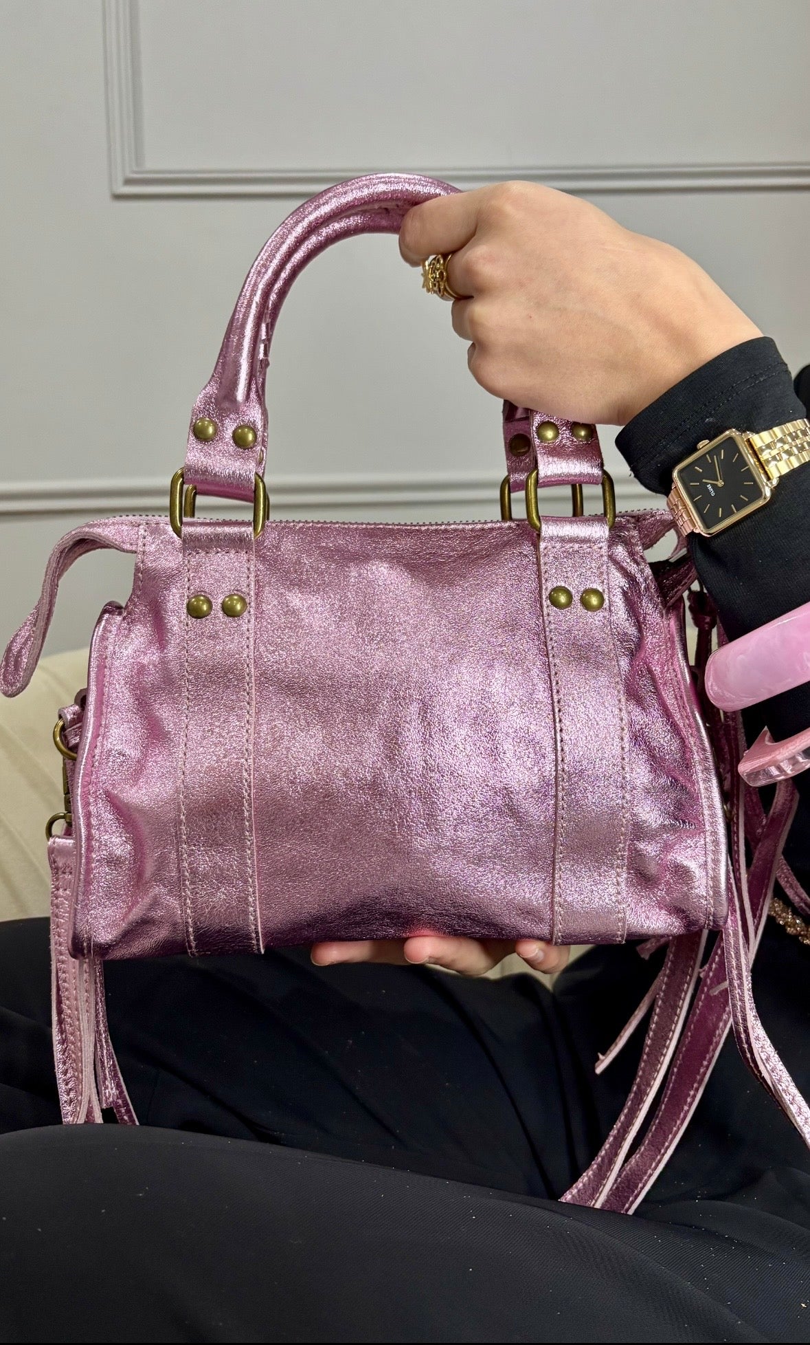 Sac cuir petit -Rose