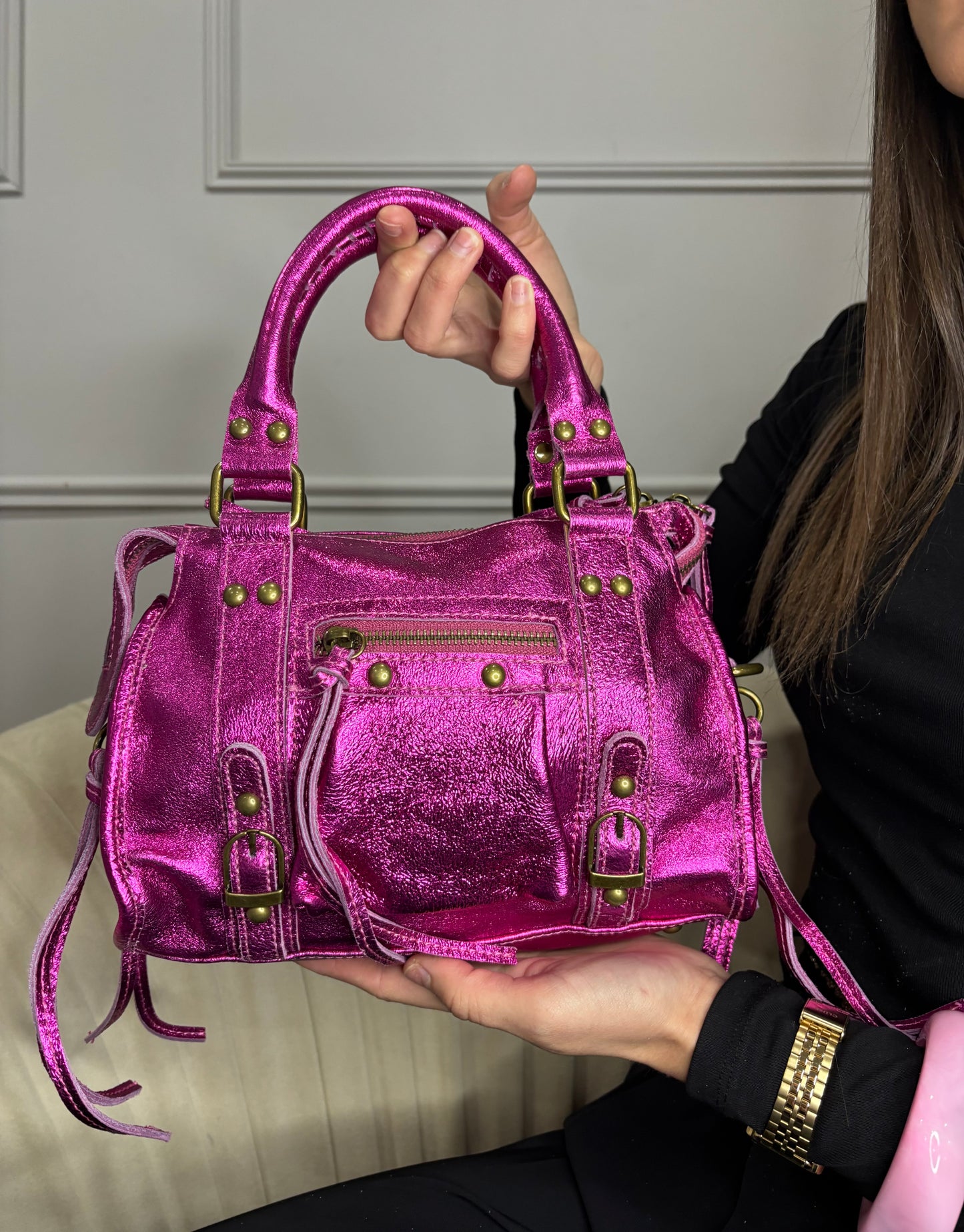 Sac cuir petit -Fushia