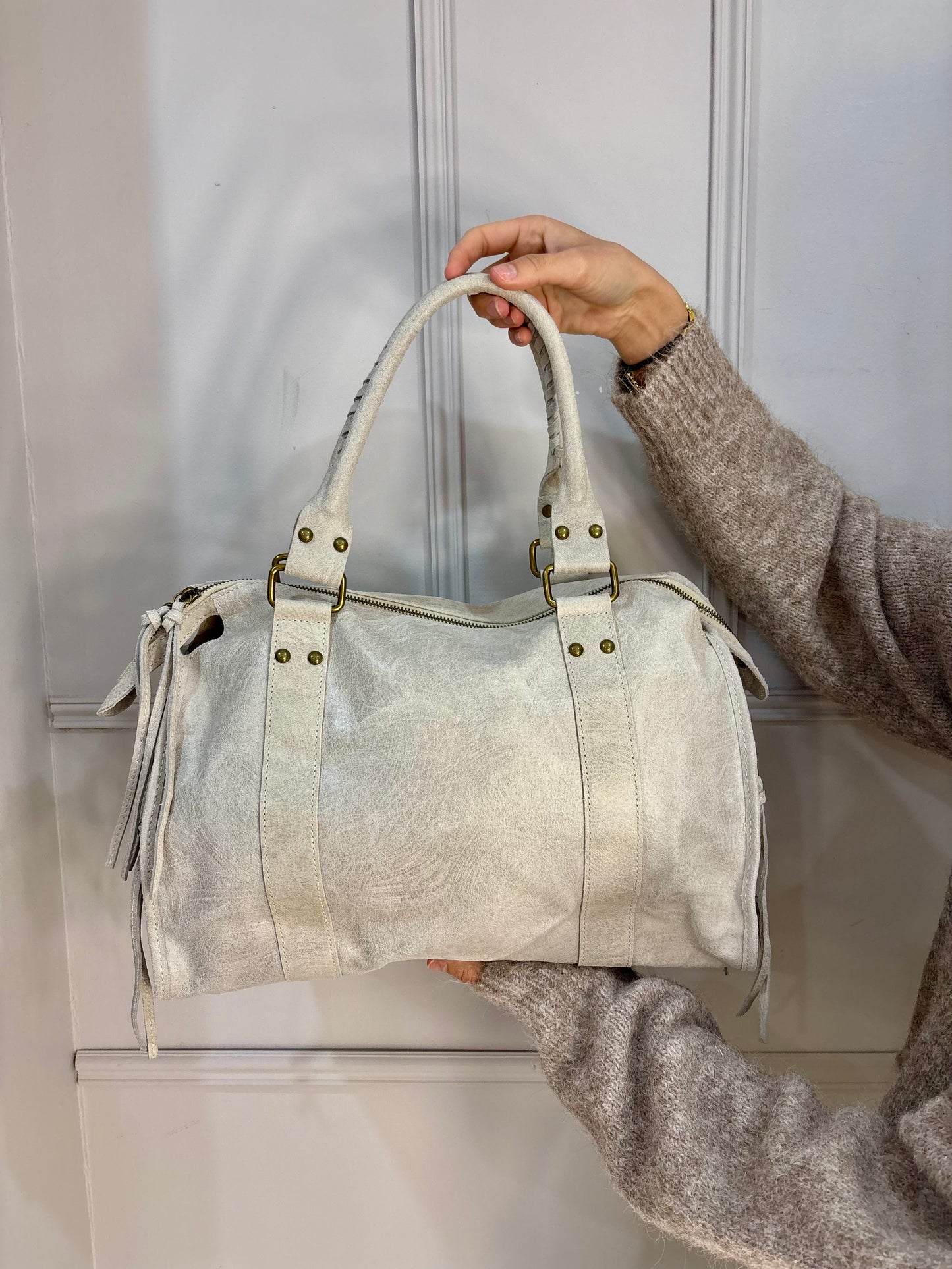 Sac cuir grand -Beige