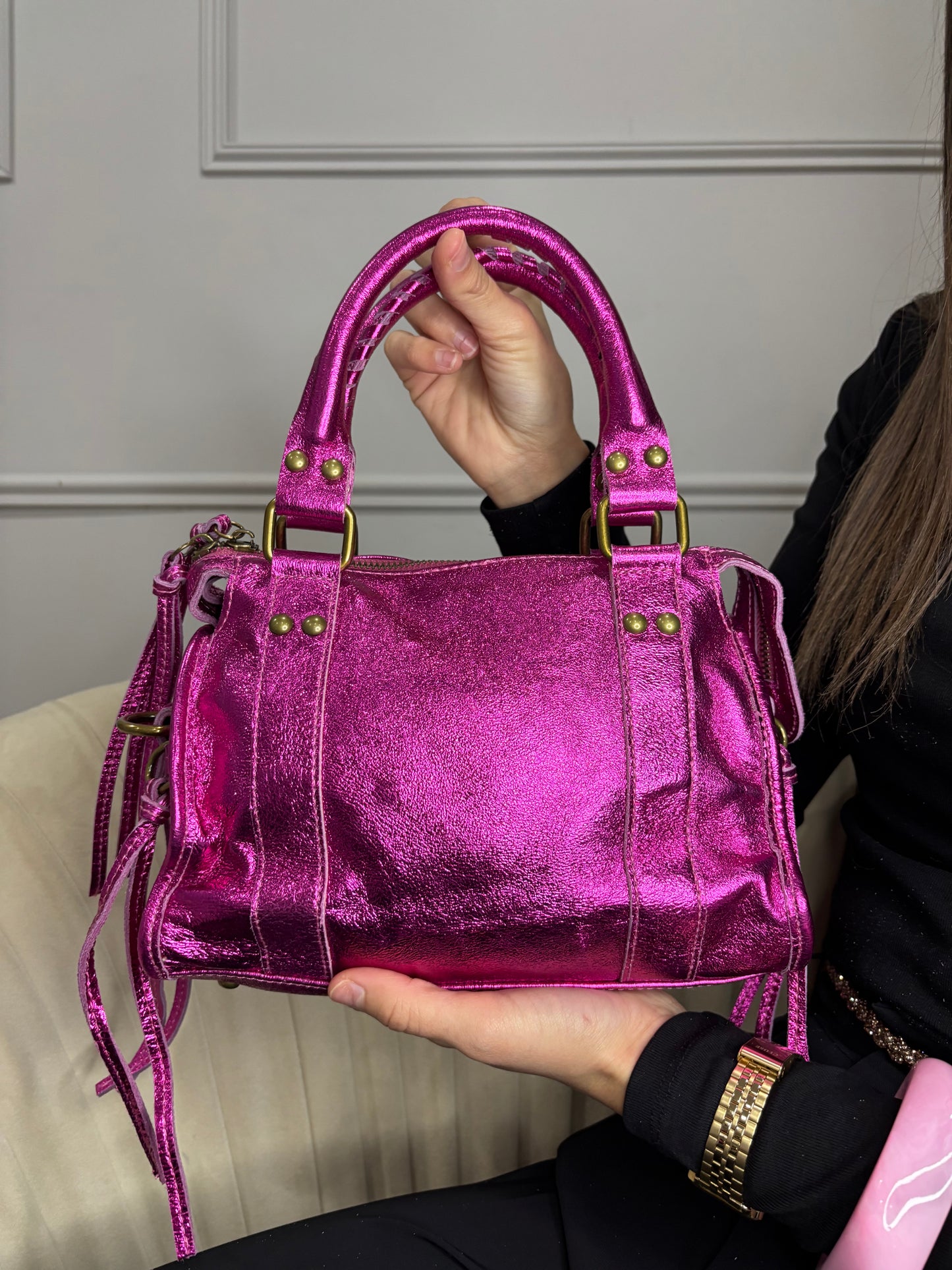 Sac cuir petit -Fushia