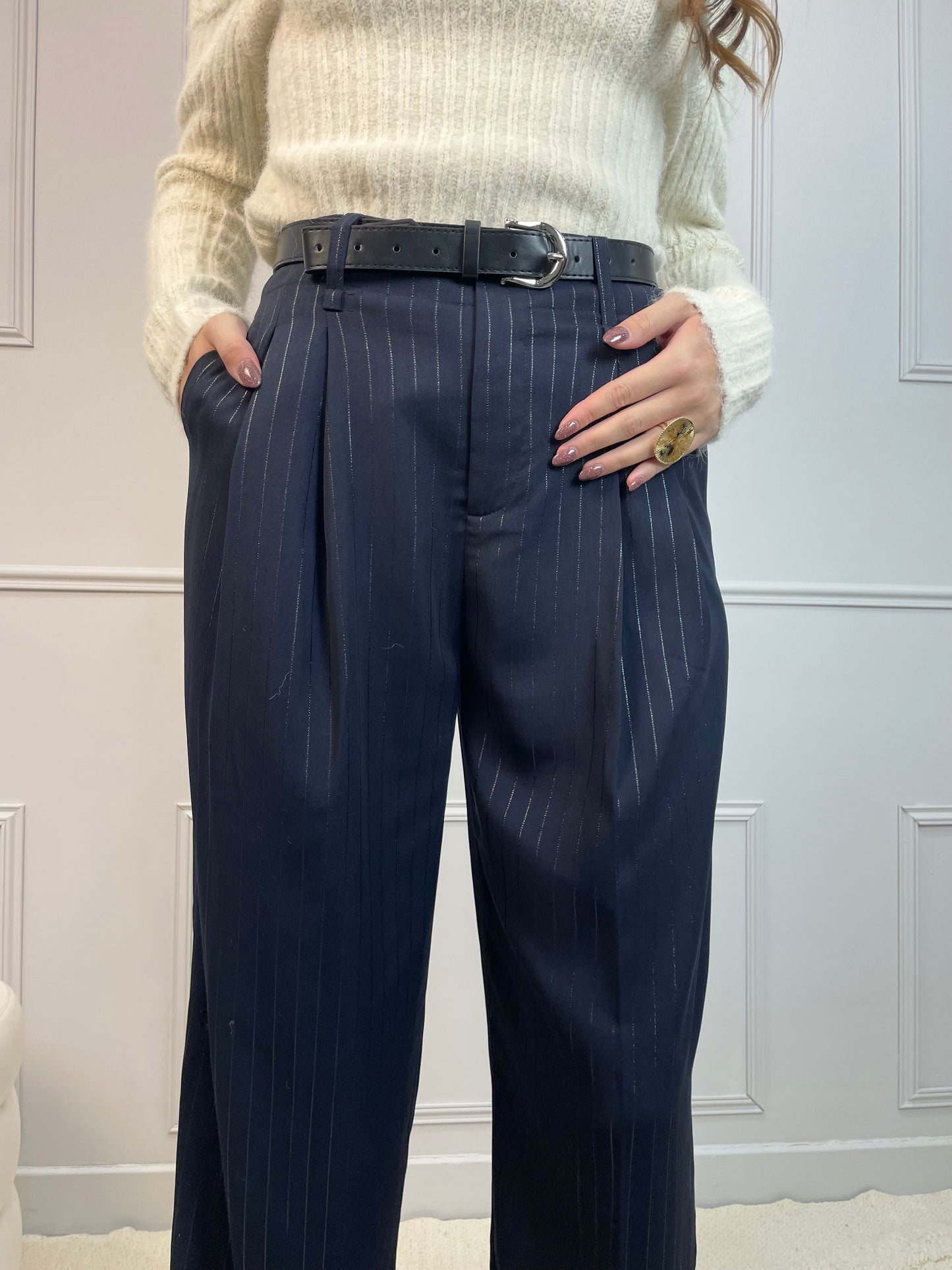 Pantalon Margot - Rayé bleu marine